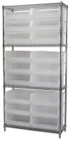 4KEU9 Bin Shelving, Wire, 36X14, 18 Bins, Clear