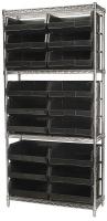 4KEV1 Bin Shelving, Wire, 36X14, 18 Bins, Black