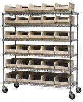 4KEV3 Mobile Bin Shelving, Wire, 60X24, 30 Bins