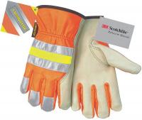 4KWY9 Leather Palm Gloves, L, Hi-Vis Orange, PR