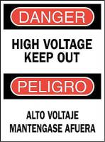 4MV01 Danger Sign, 14 x 10In, R and BK/WHT, Text