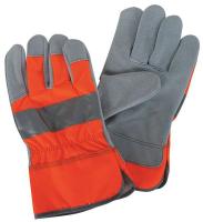4NHE3 Leather Palm Gloves, Hi-Vis Orange, L, PR