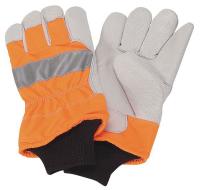 4NHE6 Leather Palm Gloves, Hi Vis Orange, M, PR