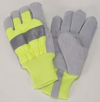 4NHF2 Leather Palm Gloves, Hi-Vis Lime, L, PR