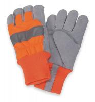 4NHF4 Leather Palm Gloves, Hi-Vis Orange, S, PR