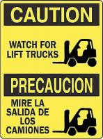 4NJ74 Caution Sign, 14 x 10In, BK/YEL, Bilingual