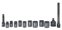 4PJW5 Impact Socket Set, 1/4 Dr, 6 Pt, 12 Pc