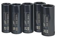4PJY8 Impact Socket Set, Deep, 1/2 Dr, 6 Pt, 5 Pc