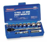 4PL88 Socket Set, Std, SAE, 3/8Dr, 12Pt, 12Pc