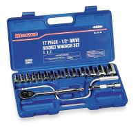 4PL90 Socket Set, Std, SAE, 1/2Dr, 12Pt, 17Pc