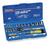 4PM02 Socket Set, Metric, 1/4, 3/8Dr, 23 Pc