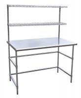 4UEN2 Worktable, W 48, D 30, w/2 Overhead Shelves