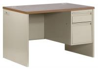 4WYP4 Desk, Single Pedestal, Medium Oak, Putty