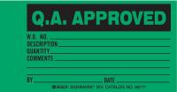 4ZH22 Q.A. Apvd Tag, 3 x 5-3/4 In, Bk/Grn, PK100