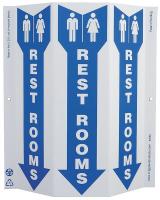 5JMV0 Restroom Sign, 12 x 9In, BL/WHT, Restrooms