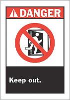 5KK77 Danger Sign, 14 x 10In, R and BK/WHT, ENG