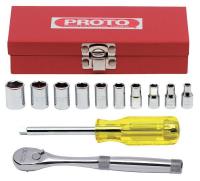 5NAU9 Socket Set, 1/4 Dr, 6 Pt Std, SAE, 12 Pc