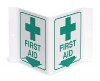 5TB45 First Aid Sign, 6 x 9In, GRN/WHT, First Aid