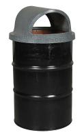 5UJA9 Drum, 55 gal, Blk, Gry Plastic Opn Dome Lid