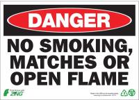 12R182 Danger No Smoking Sign, 7 x 10In, ENG, Text