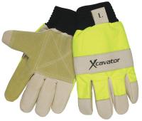 5WUN4 Leather Palm Gloves, Hi Vis, L, PR