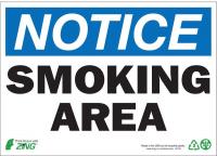 12R208 Smoking Area Sign, 7 x 10In, BL and BK/WHT