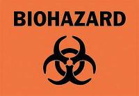 5Z505 Biohazard Sign, 10 x 14In, BK/ORN, SYM, SURF