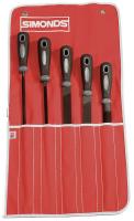 5ZFX7 Steel File Set w/Handles, Black, 8 In, 5 Pc