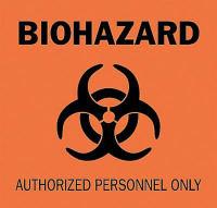 6BX27 Biohazard Sign, 10 x 14In, BK/ORN, SURF