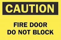 6CC98 Fire Door Sign, 10 x 14In, BK/YEL, ENG, Text