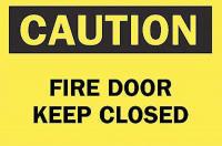 6CC99 Fire Door Sign, 7 x 10In, BK/YEL, ENG, Text