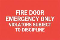 6CD35 Fire Door Sign, 7 x 10In, WHT/R, ENG, Text