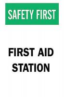 6CF30 First Aid Sign, 10 x 7In, GRN and BK/WHT