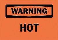 6CK48 Warning Sign, 7 x 10In, BK/ORN, Hot, ENG, Hot