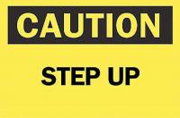 6CR93 Caution Sign, 10 x 14In, BK/YEL, Step Up