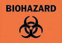 6CV25 Biohazard Sign, 10 x 14In, BK/ORN, SYM, SURF