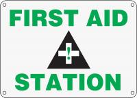 6DGJ1 First Aid Sign, 10 x 14In, GRN and BK/WHT