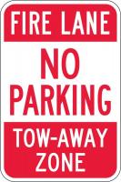 6RPW3 Fire Lane Sign, 18 x 12In, R/WHT, ENG, Text