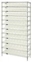 6ECF7 Bin Shelving, Wire, 36X12, 77 Bins, Clear