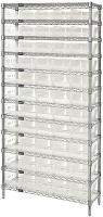 6ECF8 Bin Shelving, Wire, 36X12, 55 Bins, Clear