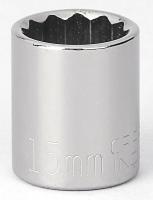 6EDG0 Socket, 3/8 Dr, 12 Pt, 15mm, Chrome