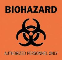 6F752 Biohazard Sign, 10 x 14In, BK/ORN, SURF