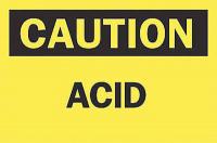 6F806 Caution Sign, 7 x 10In, BK/YEL, Acid, ENG