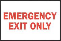 6FF60 Exit Sign, 10 x 14In, R/WHT, EMER Exit Only