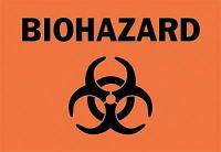 6FM98 Biohazard Sign, 10 x 14In, BK/ORN, SYM, SURF