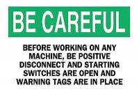 6FP21 Caution Sign, 7 x 10In, BK and GRN/WHT, ENG