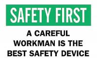 6FX86 Caution Sign, 10 x 14In, BK and GRN/WHT