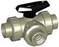 6FXE4 Poly Ball Valve, 3-Way, Union, FNPT, 2 In