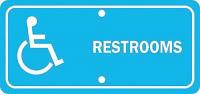 6G282 Restroom Sign, 6 x 12In, WHT/BL, Restrooms