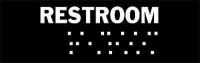 6G417 Restroom Sign, 2 x 8In, WHT/BK, Restroom